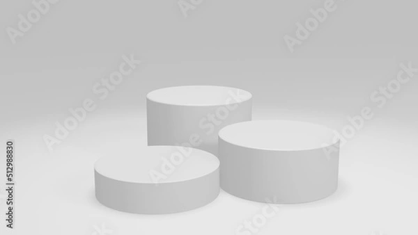Obraz Set of 3 white podiums isolated on white background for product or object display with first, second and third positions