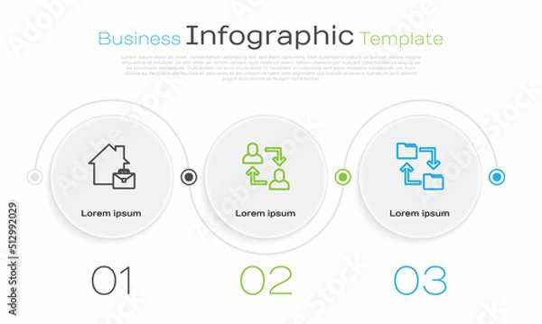 Obraz Set line Online working, Project team base and Cloud storage document folder. Business infographic template. Vector