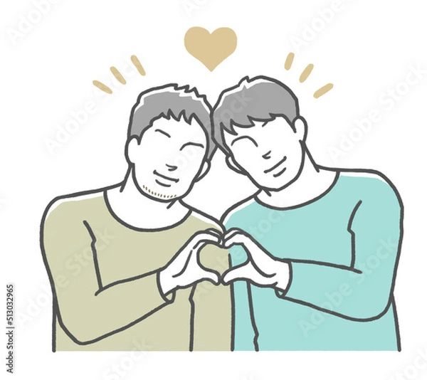 Obraz 手でハートマークを作る同性カップル　男性