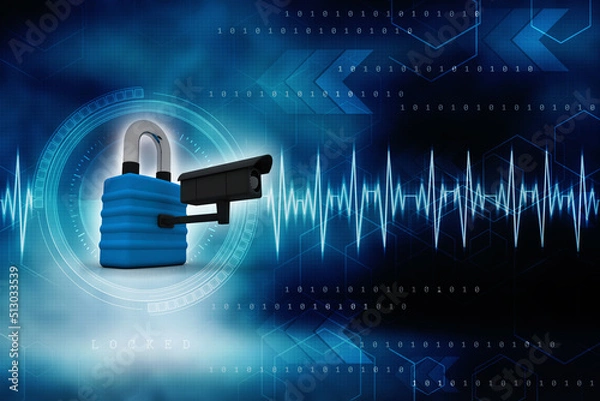 Obraz 3d rendering Surveillance CCTV Security Camera connected lock
    