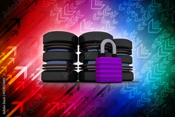 Obraz 3d rendering Database storage data base protected lock
