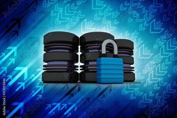 Obraz 3d rendering Database storage data base protected lock
