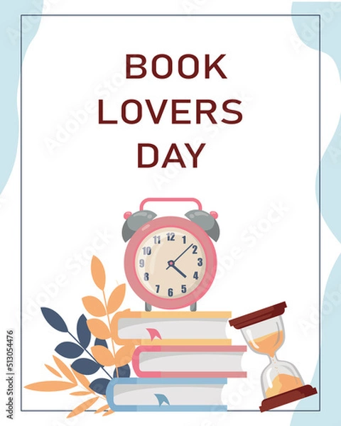 Fototapeta Flyer, leaflet for bookstore, bookstore, library, book lover, book festival, ebook.Vector illustration for poster, banner, advertisement, cover.