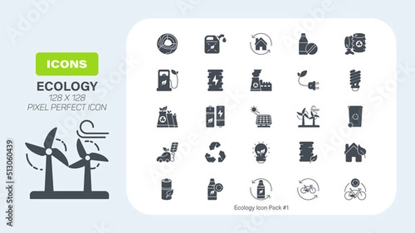 Fototapeta Ecology natural resources Icon set, Eco friendly color solid icon pack