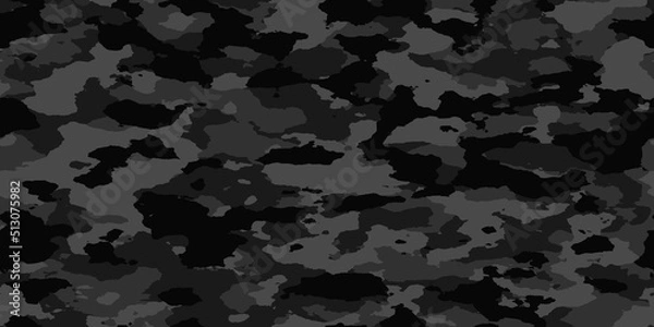 Obraz Seamless rough textured military, hunting or paintball camouflage pattern in a dark black and grey night palette. Tileable abstract contemporary classic camo fashion textile surface design texture..