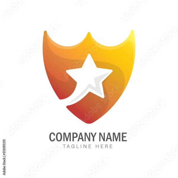 Fototapeta shield and star colorful gradient logo design template