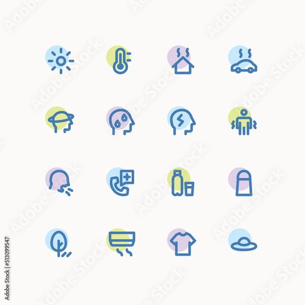 Fototapeta Heatstroke icon set, icons for UI design.