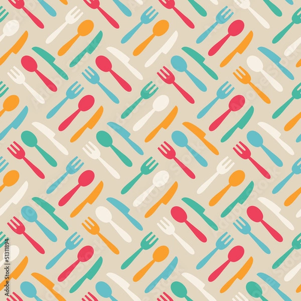 Fototapeta Kitchen patternSeamless cute pattern with color kitchen items