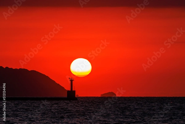 Obraz 博多湾の夕日