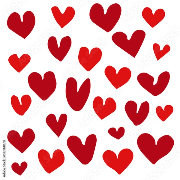 Fototapeta Cute red hand drawn heart vector set isolated on white background