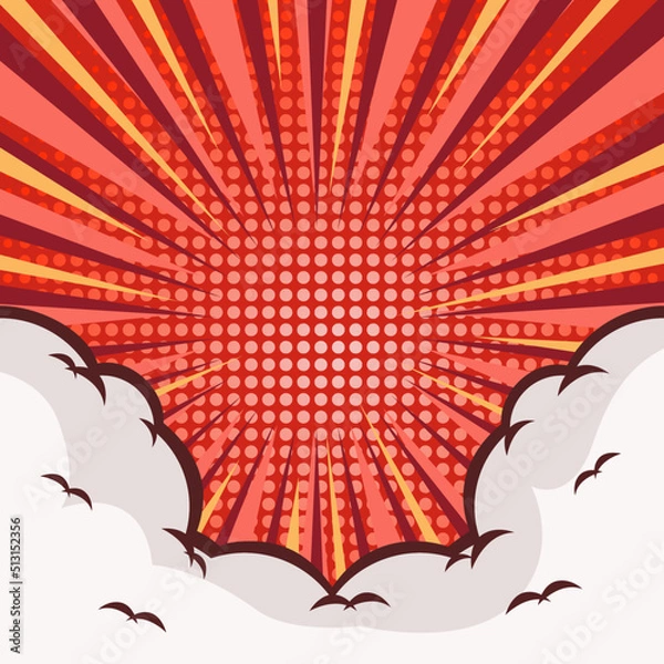 Fototapeta Red Comic Background With Vector Clouds Free Vector