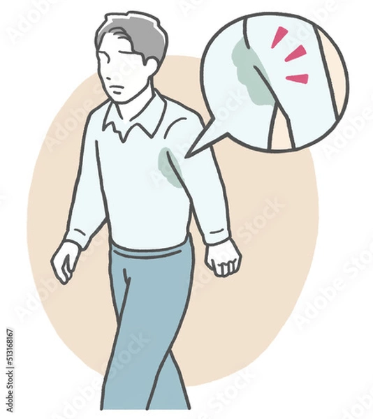 Obraz 仕事中、シャツに脇汗のシミが出来て悩むアジア人男性