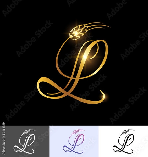 Obraz golden wheat monogram initial letter L