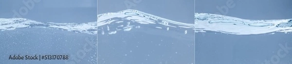 Fototapeta Glossy water surface. Side view of water waves on a blue background.