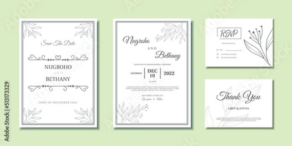 Fototapeta Minimal wedding invitation template with abstract leaves