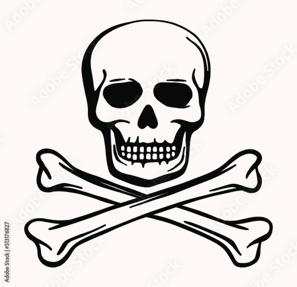 Fototapeta  Skull and bones vector illustration - Hand drawn