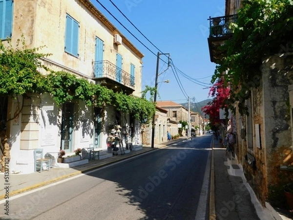 Fototapeta View of the traditional architecture, seaside town of Kardamyli, at Mani, Greece