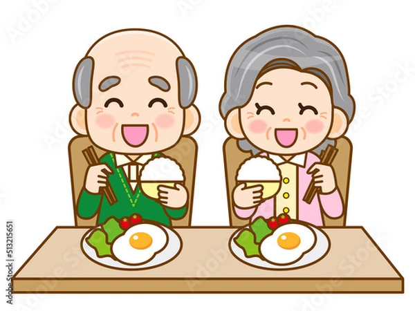 Fototapeta 笑顔で食事する老夫婦の素材＿ベクター