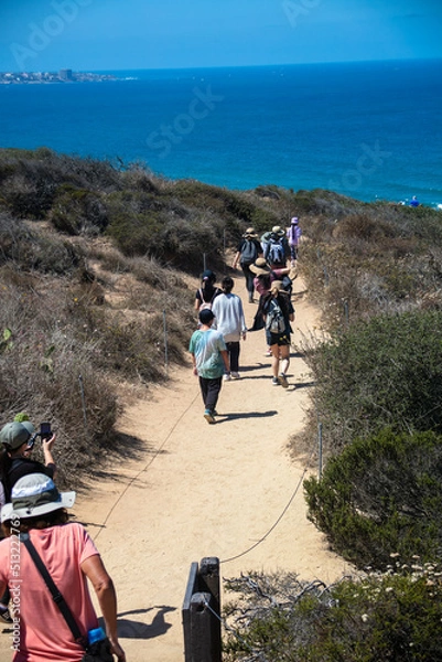 Fototapeta Hikers Exploring the Trails Near Sand Diego, California, at Torrey Pines State Reserve