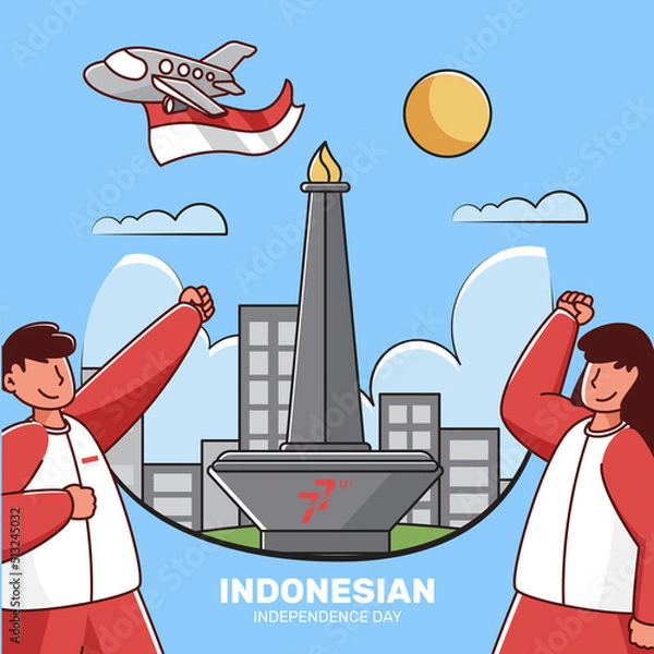 Obraz Hand drawn illustration of indonesian independence day