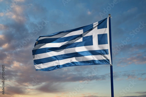 Fototapeta Greek flag in the Peloponese in greece in the summer