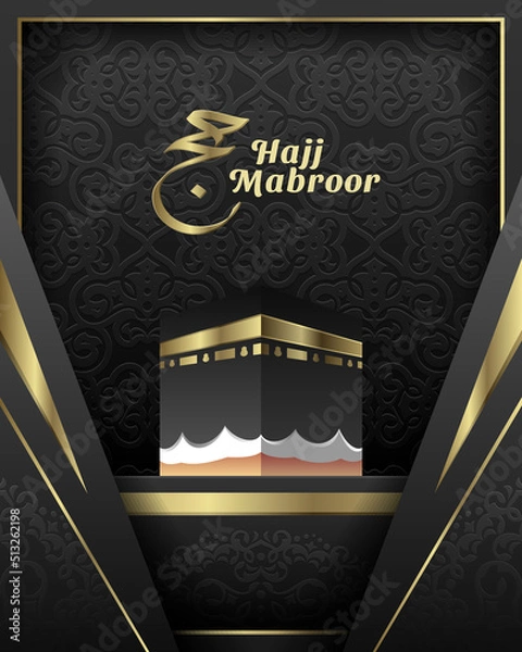 Fototapeta Hajj Mabroor Poster, Flyer, Social Media Post Template With Kaba And Islamic Pattern