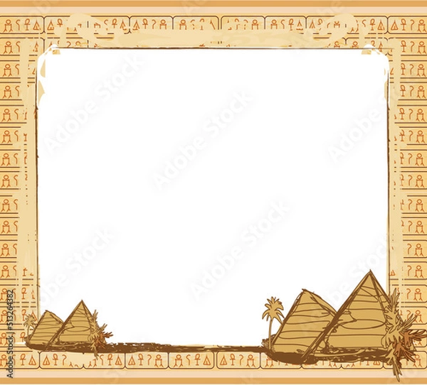Obraz abstract grunge frame - pyramids, hieroglyphs and palm trees