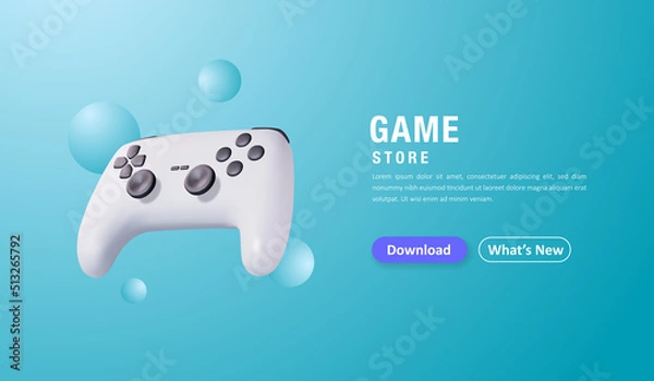 Fototapeta Realistic 3d game stick, online game store landing page concept. Vector illustration