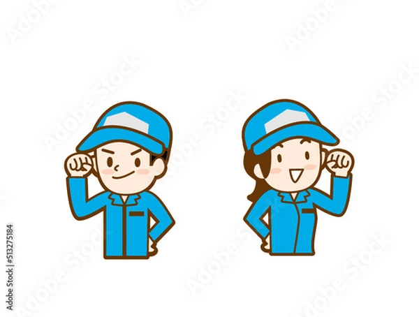 Obraz 作業員の男女ガッツポーズ、工人男性和女性胆量姿势