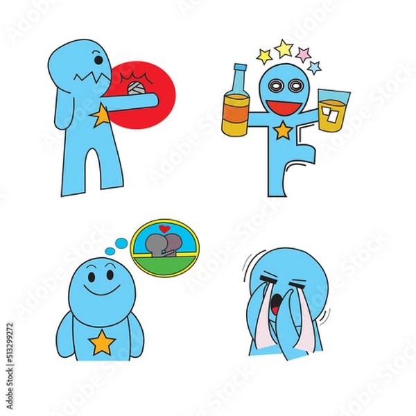 Obraz The blue cartoon figure is doing various poses. used in daily life