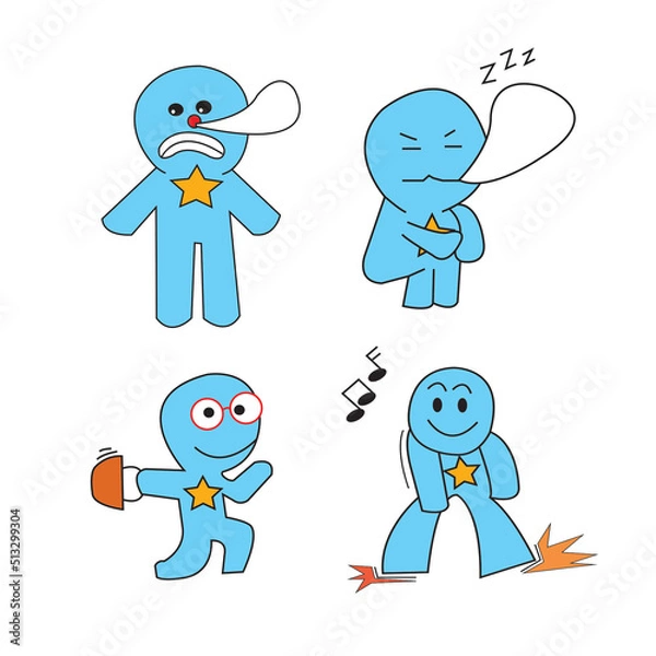 Obraz The blue cartoon figure is doing various poses. used in daily life