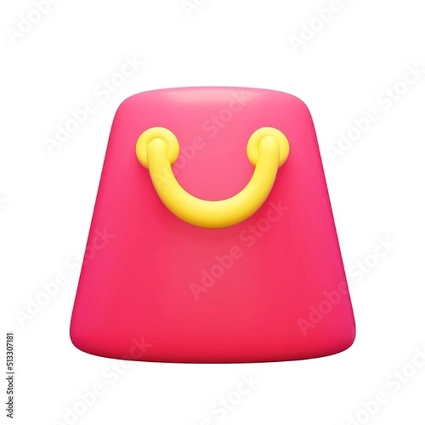Fototapeta 3d render shopping bag icon. Rendering illustration of pink paper handle package isolated on white background. Shopping online element. Cartoon design. E-commerce sign. Commercial product packaging.