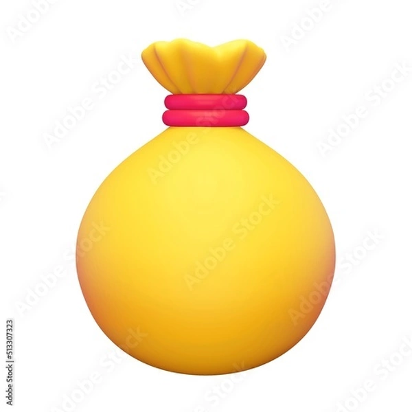Fototapeta 3d render moneybag icon. Rendering illustration of yellow  earnings bag isolated on white background. Cartoon cute design. Full clothed money sack. Business and finance sign. Commerce banking element 