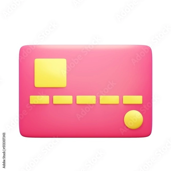 Fototapeta 3d debit card icon. Rendering illustration of pink plastic credit card with chip isolated on white background. E-commerce sign. Payment of shopping online element. Finance symbol. Electronic money.