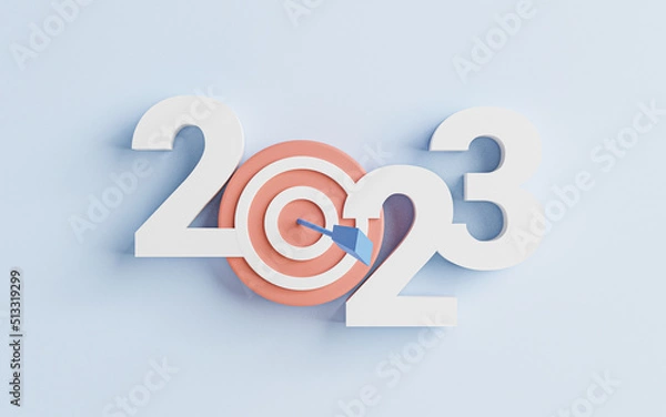 Fototapeta 2023 year with target board for setup business objective target and goal for new year concept by 3d render illustration.