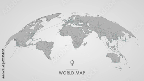 Obraz Global world telecommunication map futuristic technology, Internet networks and data exchange worldwide business, Cloud computing vector background