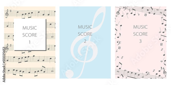 Obraz 音符, 楽譜の音楽モチーフ ポスターサイズ フレームセット ベクターイラスト