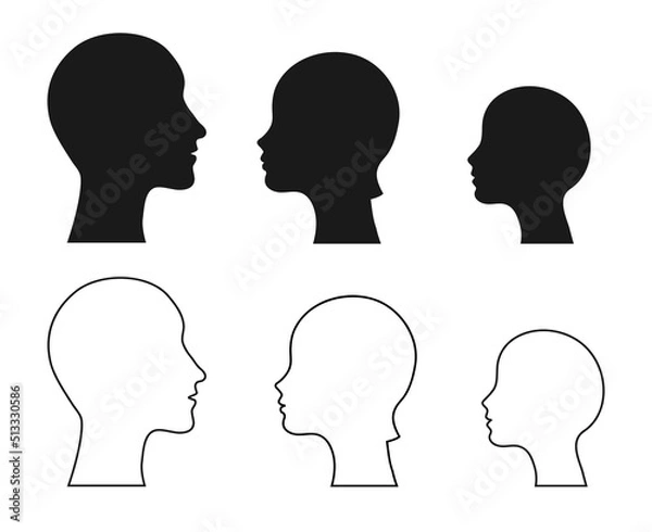 Fototapeta Family icons head solid and outline  silhouettes  on an isolated background.Default avatar profile icon.EPS10.