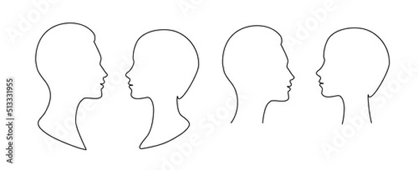 Fototapeta Outline Silhouettes of a man and a woman face to face on an isolated background. Сouple,icon.Default avatar profile.EPS10.
