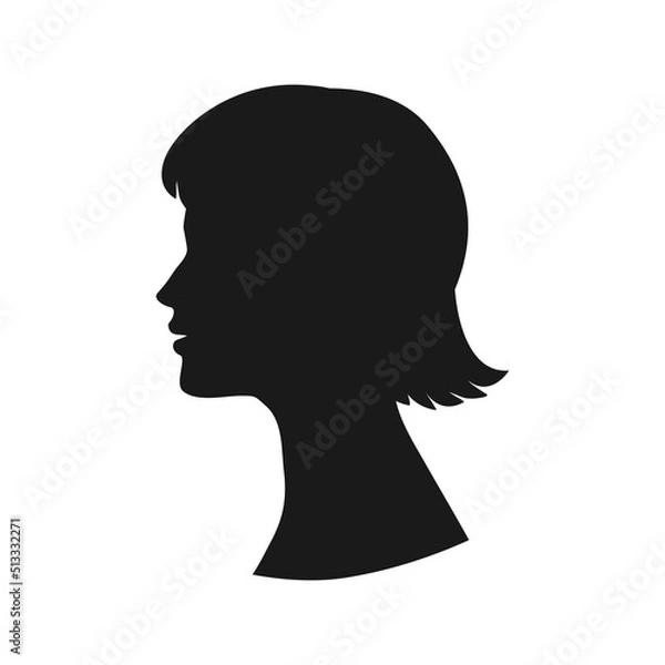 Fototapeta Silhouette of a beautiful female face in profile on an isolated background .Woman in profile with a short haircut.Default avatar profile.EPS10.