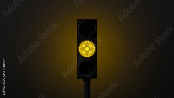Obraz glowing yellow traffic light with backlight on a dark wall. The symbol is ready. template or source. 3d render