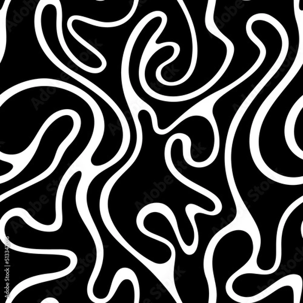 Fototapeta Stock simple vector seamless pattern of smooth abstract flowing shapes. Seamless monochrome texture of fluid or flowing shapes.