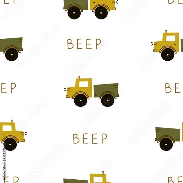 Fototapeta childish seamless pattern cartoon truck for nursery vector print