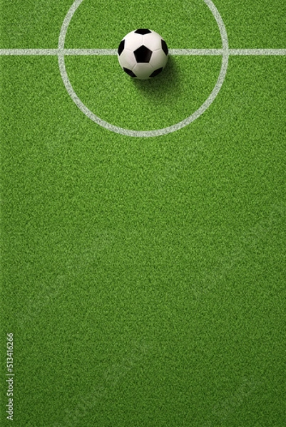 Fototapeta Soccer field or Football field with soccer ball on green grass background