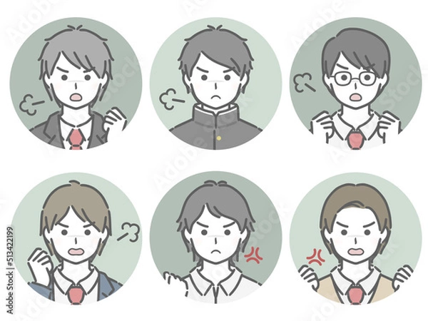 Fototapeta 怒る男子学生の丸アイコンセット
