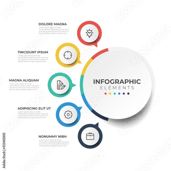 Fototapeta 5 list infographic element vector template, steps or sequence layout diagram