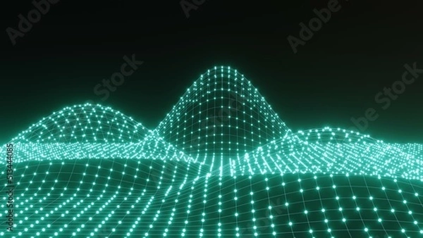 Fototapeta Abstract technology stream background. A digital dynamic wave of dots. Network connection structure. 3D rendering.