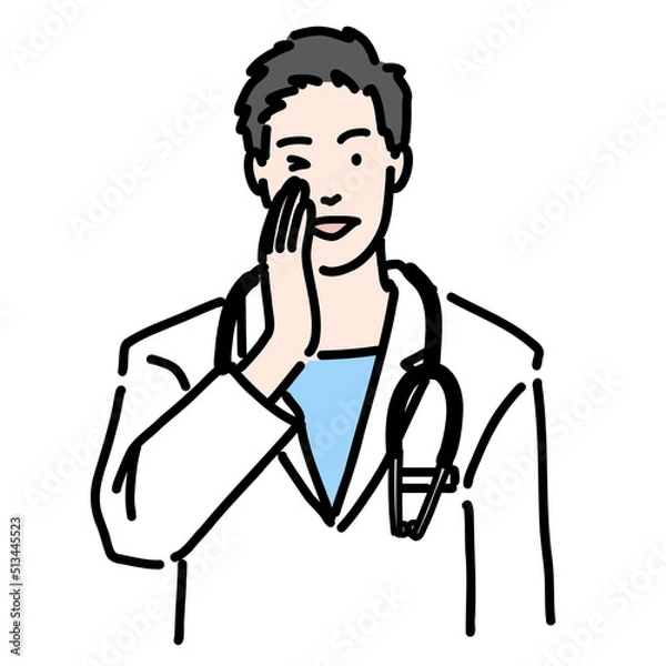 Fototapeta 遠くに向かって呼びかけている白衣を着た男性
