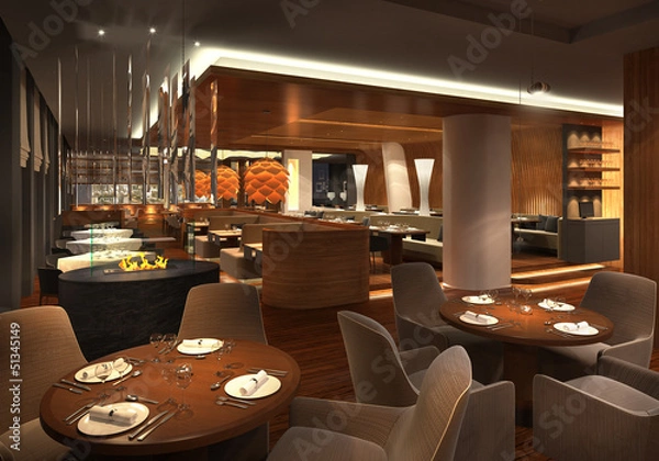 Obraz 3d render wnętrza restauracji