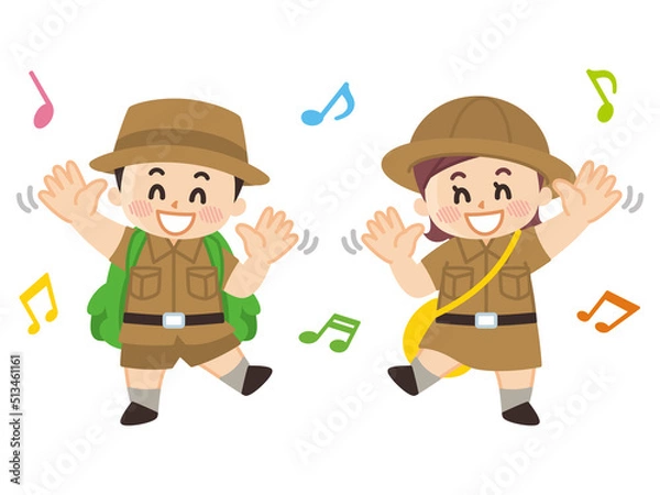 Fototapeta 踊る探検隊の子供　ボーイスカウト　冒険　アウトドア